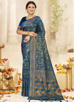 Sattin Silk Blue Traditional Wear Weaving Saree